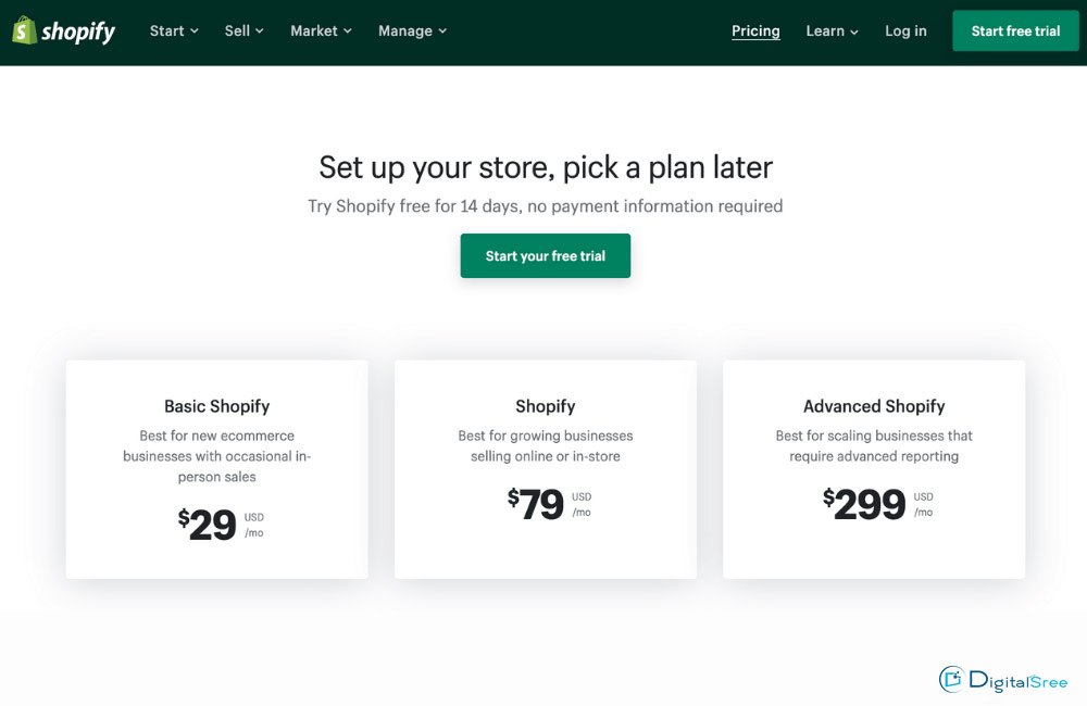 best eCommerce platform in India - Shopify pricing